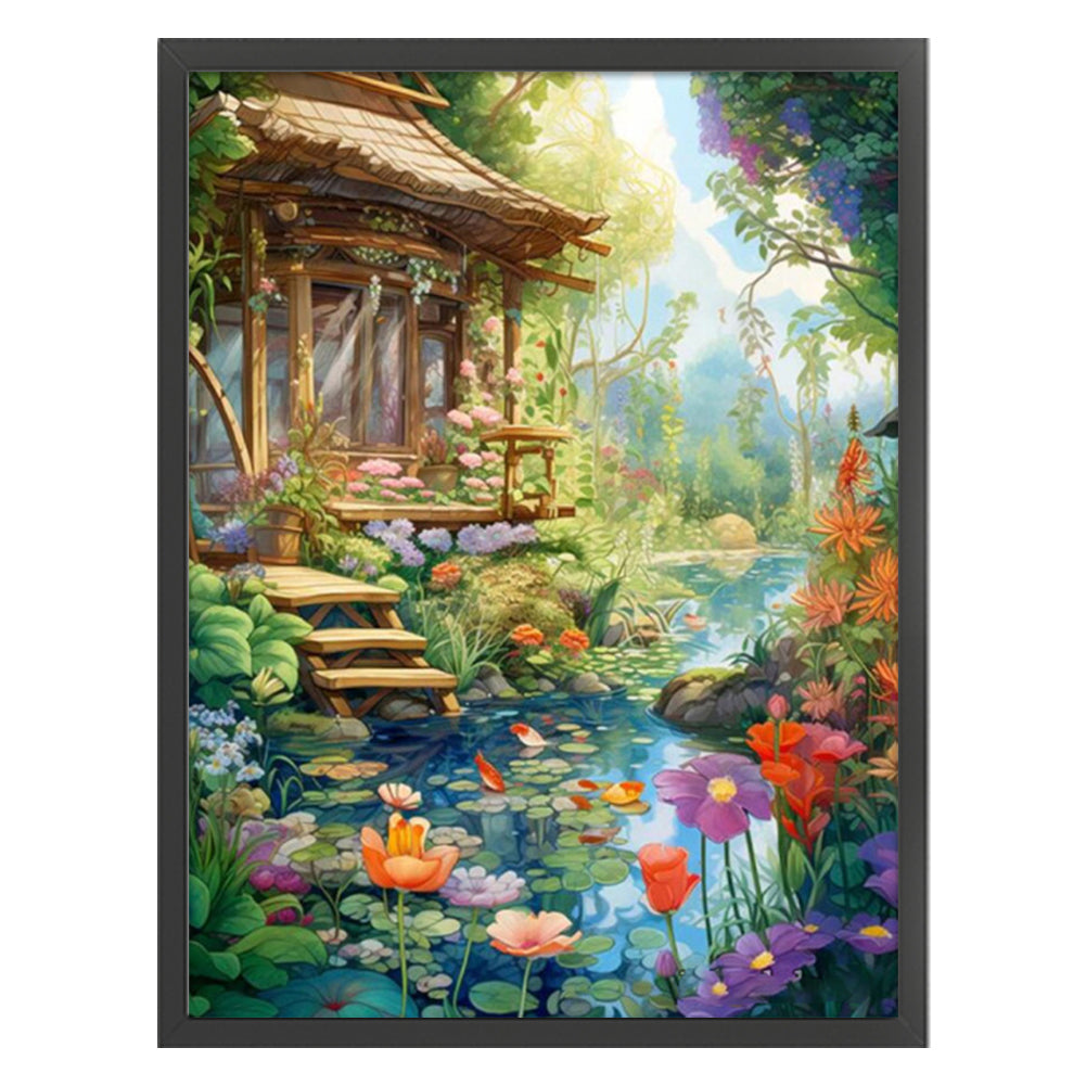 Landscape Scenery Cabin - 11CT Stamped Cross Stitch 50*65CM