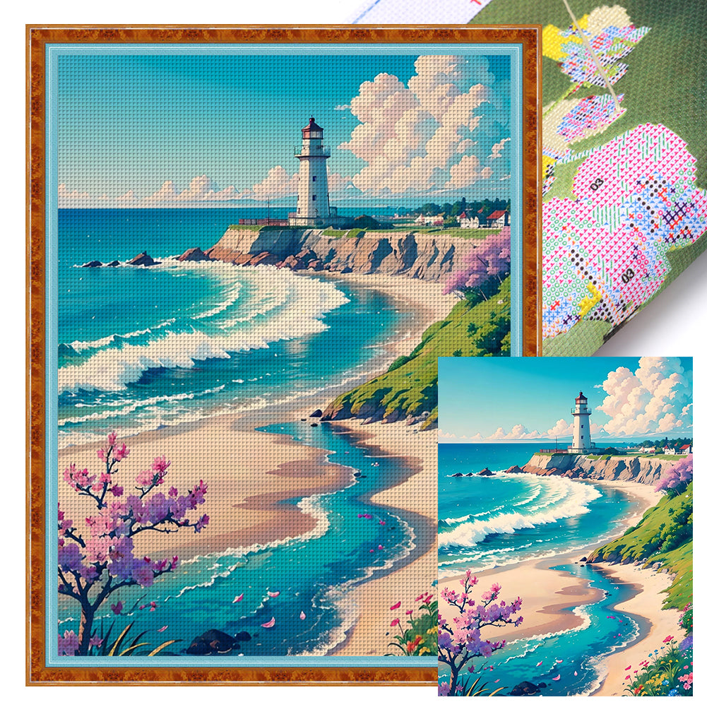 Landscape Lighthouse Scenery - 11CT Stamped Cross Stitch 50*65CM