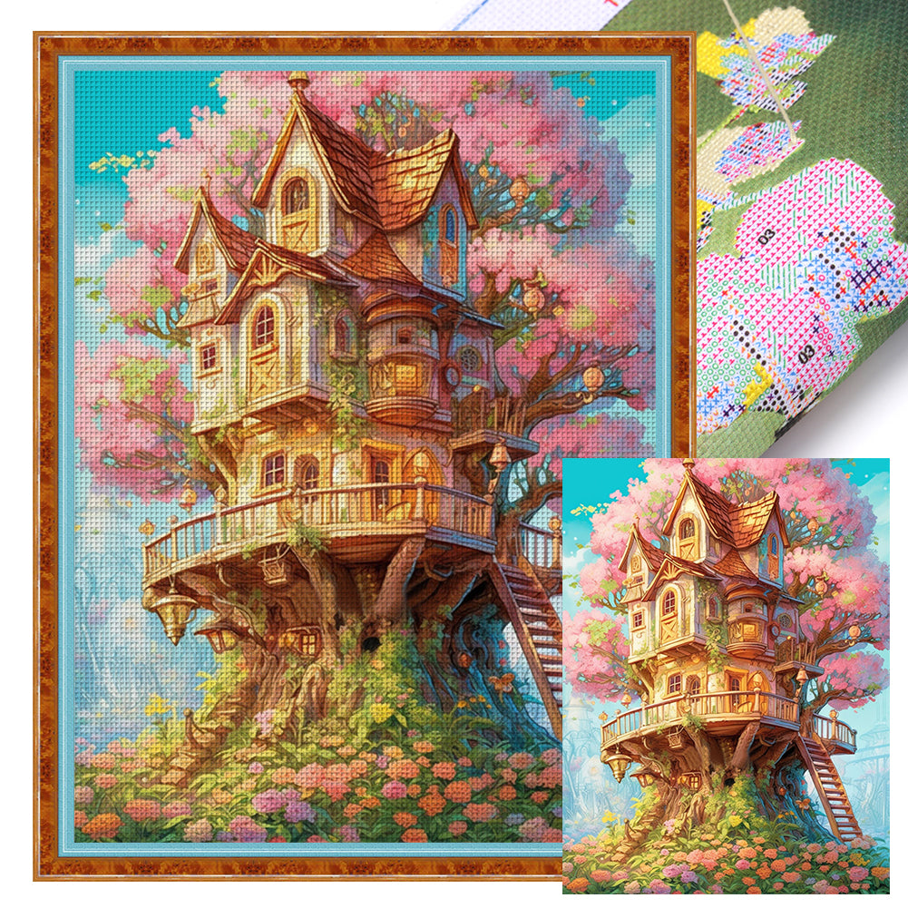 Flowering Tree House - 11CT Stamped Cross Stitch 50*65CM