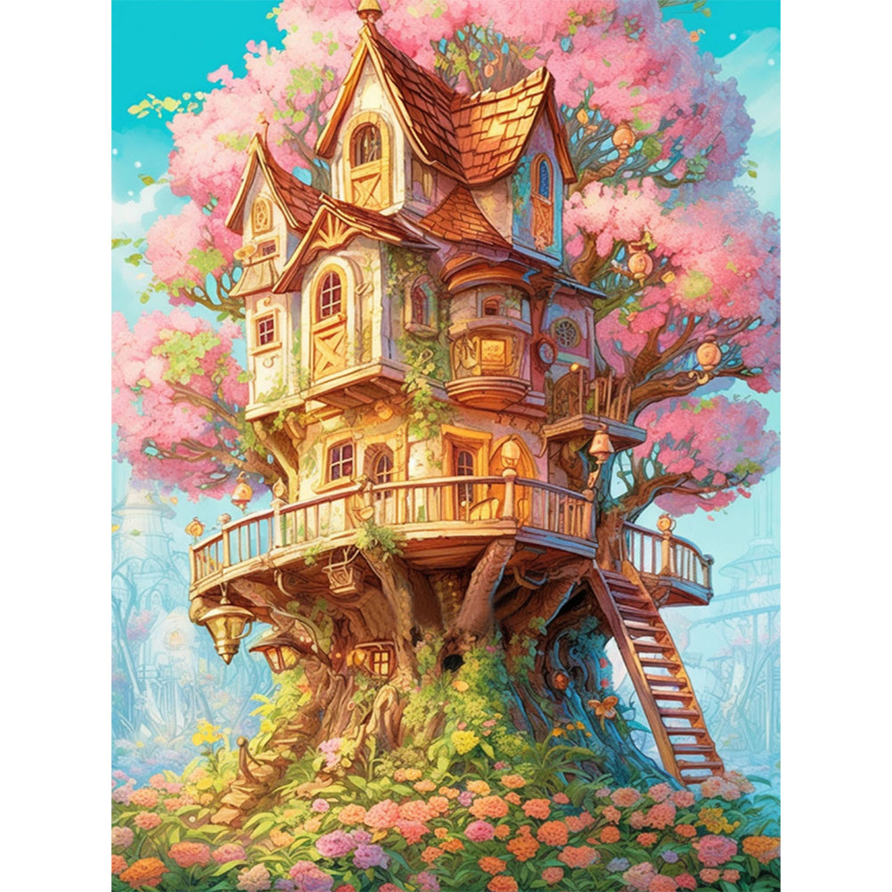 Flowering Tree House - 11CT Stamped Cross Stitch 50*65CM