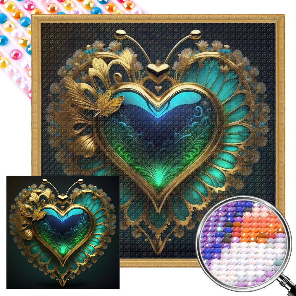 Peacock Green Heart - Full AB Round Drill Diamond Painting 40*40CM