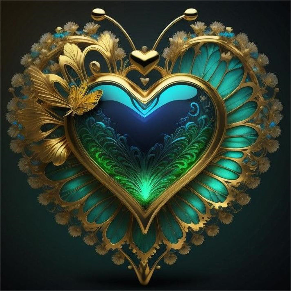 Peacock Green Heart - Full AB Round Drill Diamond Painting 40*40CM