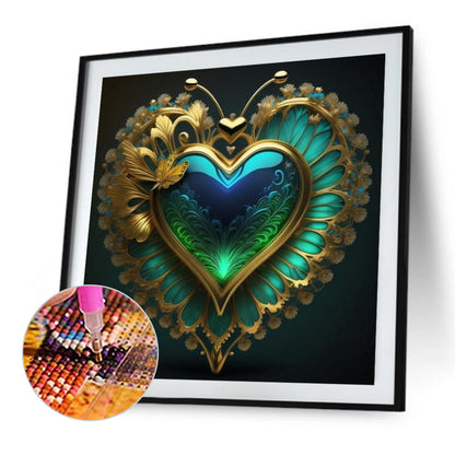 Peacock Green Heart - Full AB Round Drill Diamond Painting 40*40CM