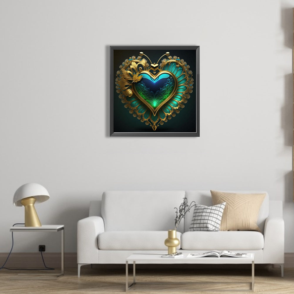 Peacock Green Heart - Full AB Round Drill Diamond Painting 40*40CM