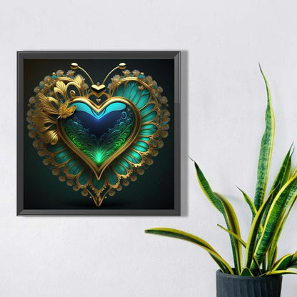 Peacock Green Heart - Full AB Round Drill Diamond Painting 40*40CM