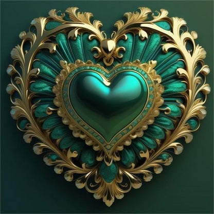 Peacock Green Heart - Full AB Round Drill Diamond Painting 40*40CM