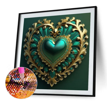 Peacock Green Heart - Full AB Round Drill Diamond Painting 40*40CM