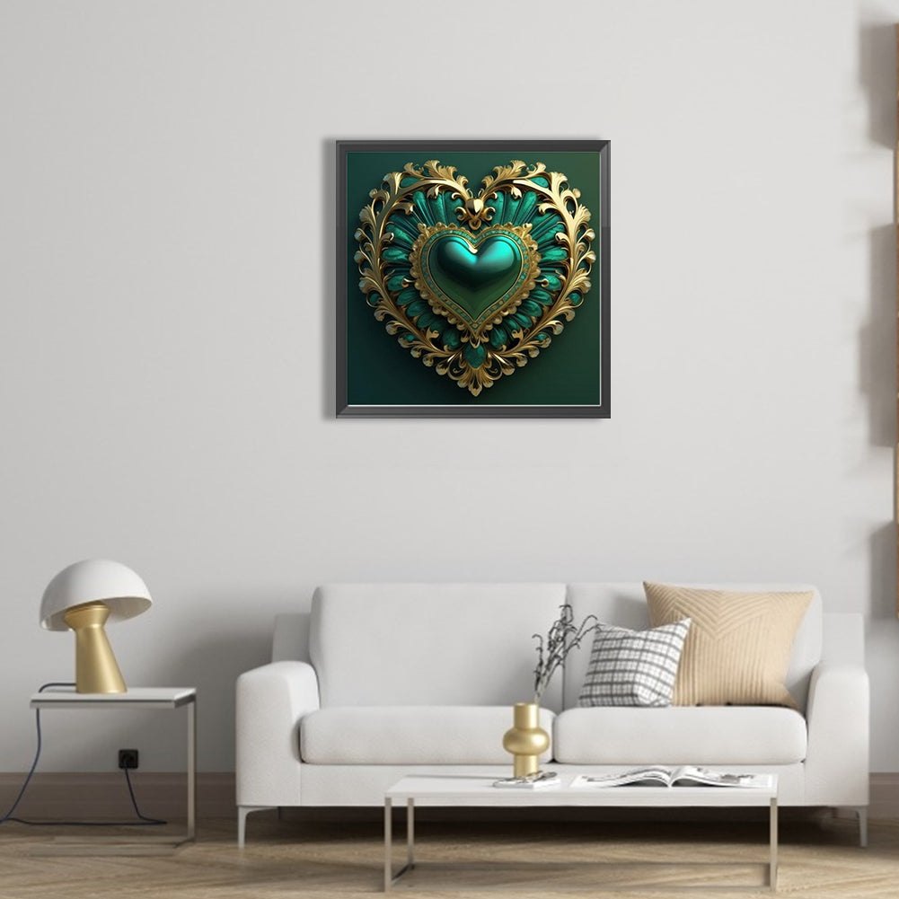 Peacock Green Heart - Full AB Round Drill Diamond Painting 40*40CM