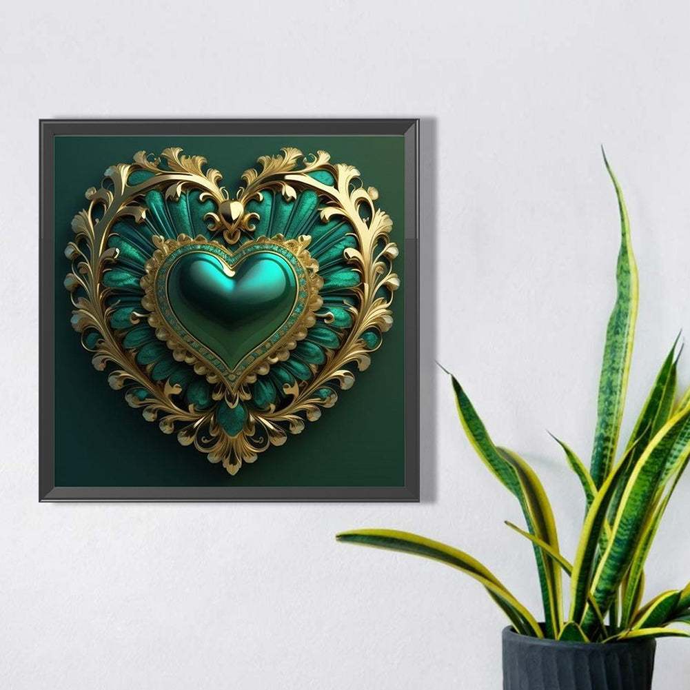 Peacock Green Heart - Full AB Round Drill Diamond Painting 40*40CM