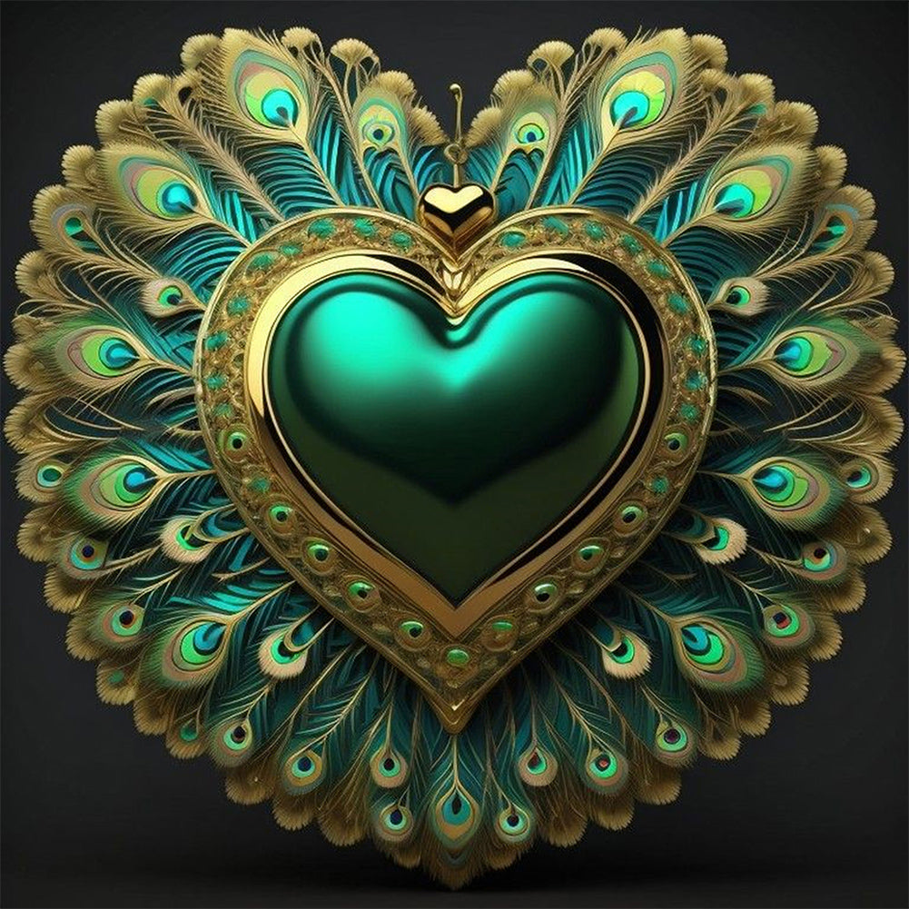 Peacock Green Heart - Full AB Round Drill Diamond Painting 40*40CM