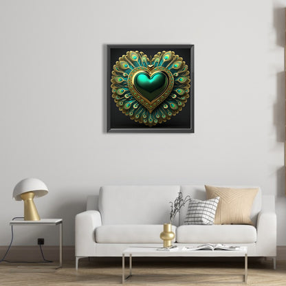 Peacock Green Heart - Full AB Round Drill Diamond Painting 40*40CM