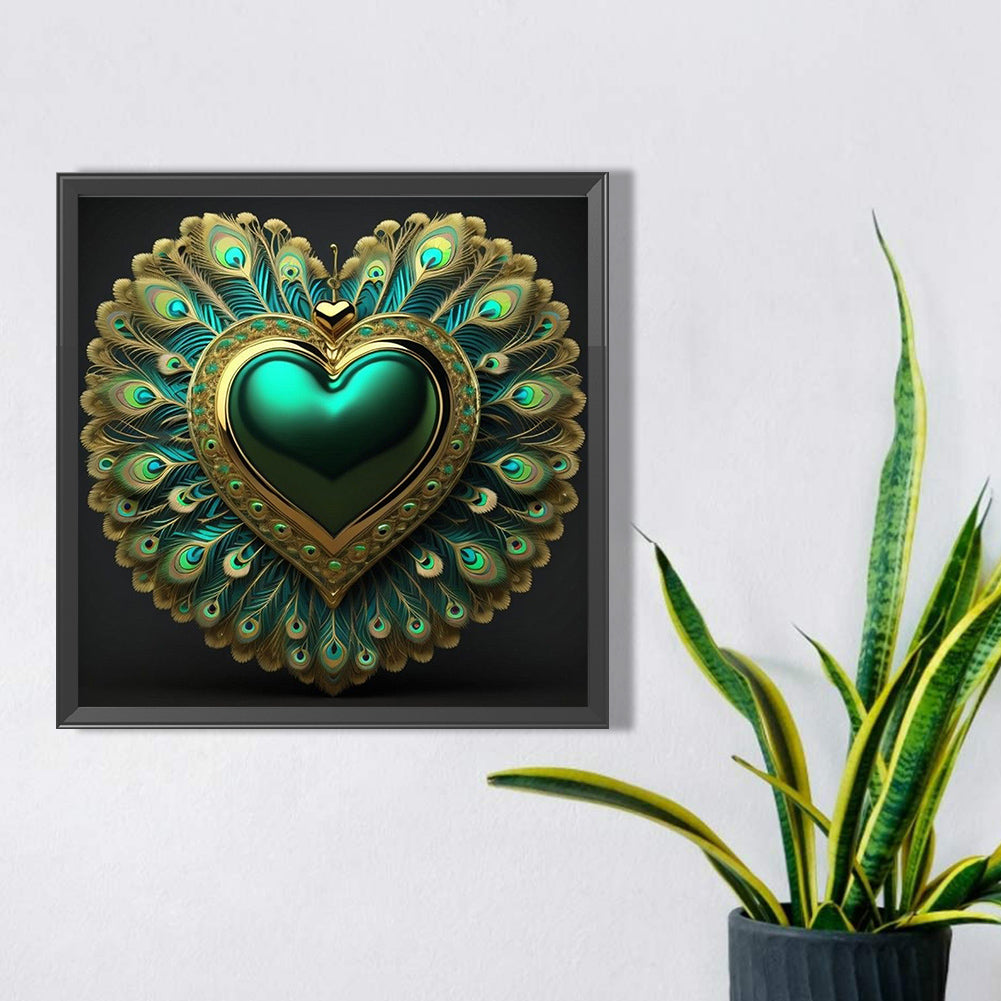 Peacock Green Heart - Full AB Round Drill Diamond Painting 40*40CM