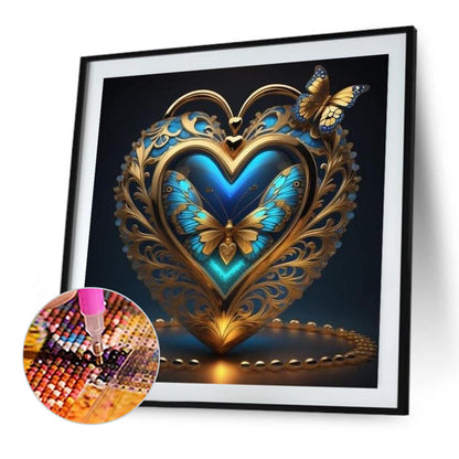 Blue Butterfly Heart - Full AB Round Drill Diamond Painting 40*40CM