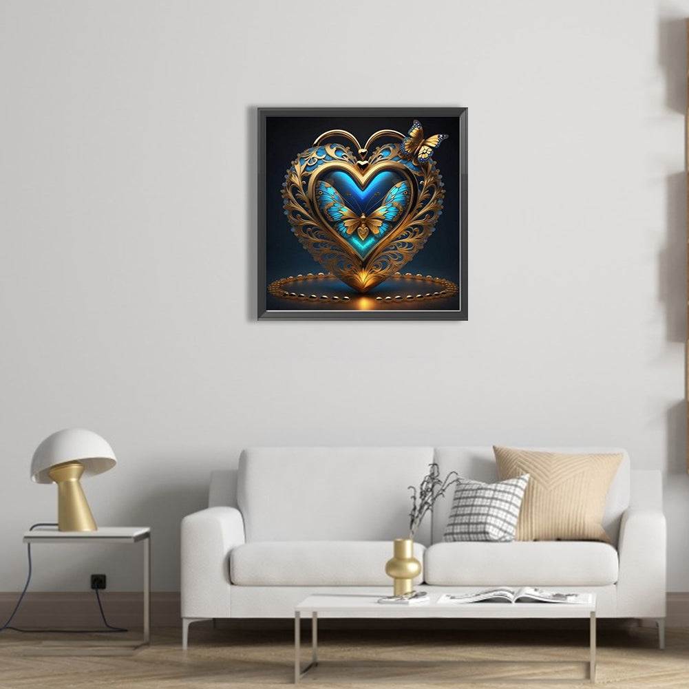 Blue Butterfly Heart - Full AB Round Drill Diamond Painting 40*40CM