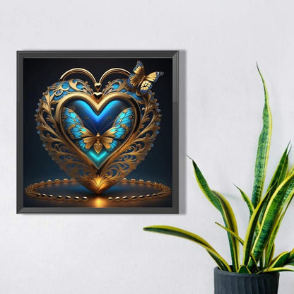 Blue Butterfly Heart - Full AB Round Drill Diamond Painting 40*40CM