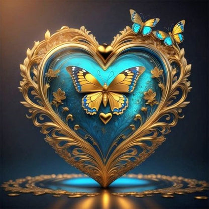 Blue Butterfly Heart - Full AB Round Drill Diamond Painting 40*40CM