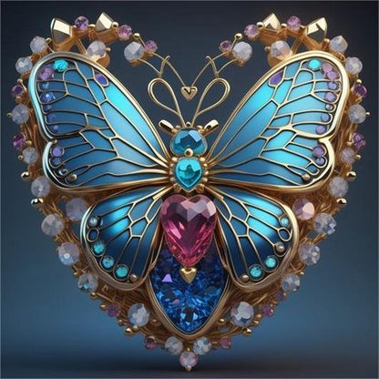 Blue Butterfly Heart - Full AB Round Drill Diamond Painting 40*40CM