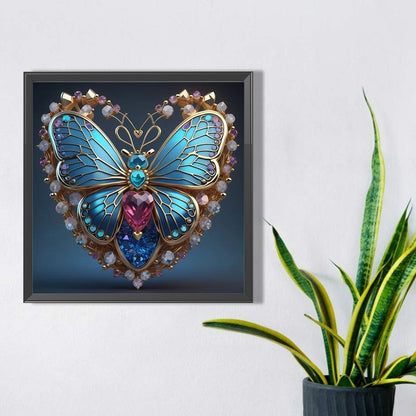 Blue Butterfly Heart - Full AB Round Drill Diamond Painting 40*40CM