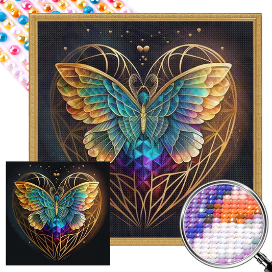 Blue Butterfly Heart - Full AB Round Drill Diamond Painting 40*40CM