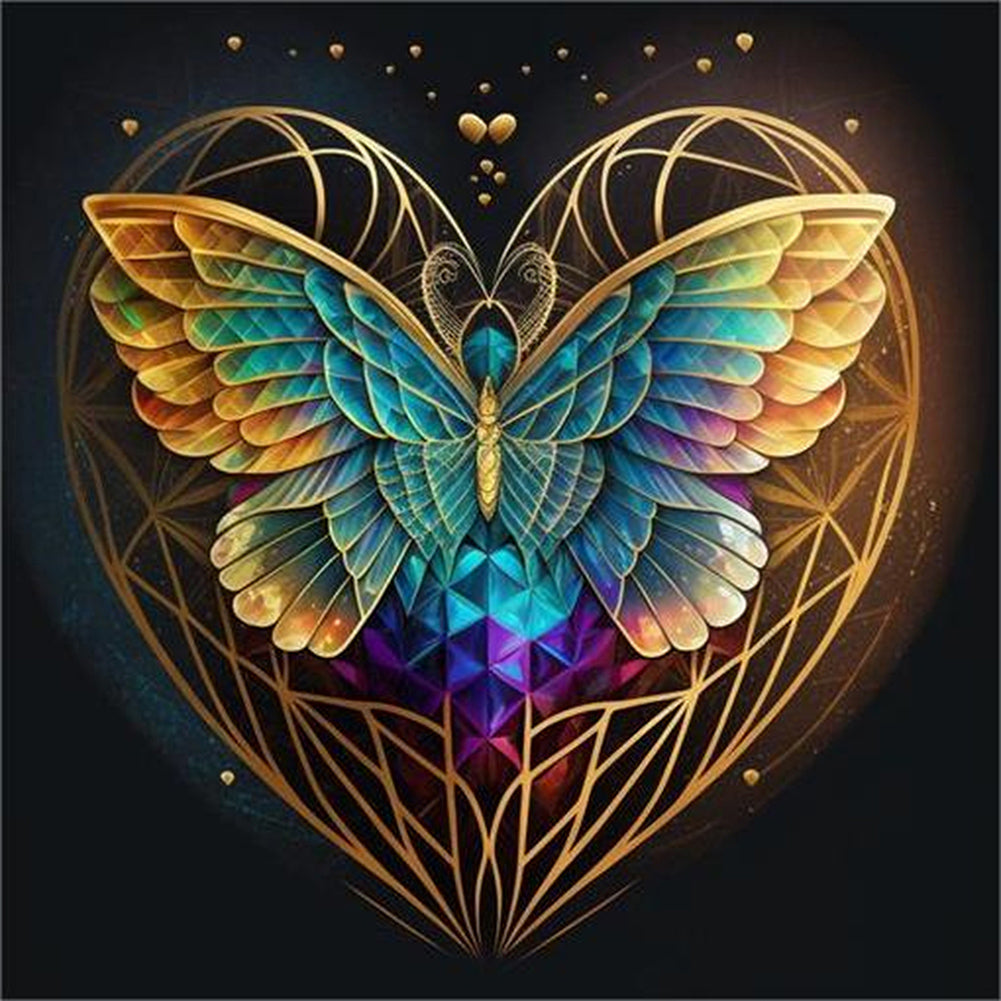 Blue Butterfly Heart - Full AB Round Drill Diamond Painting 40*40CM