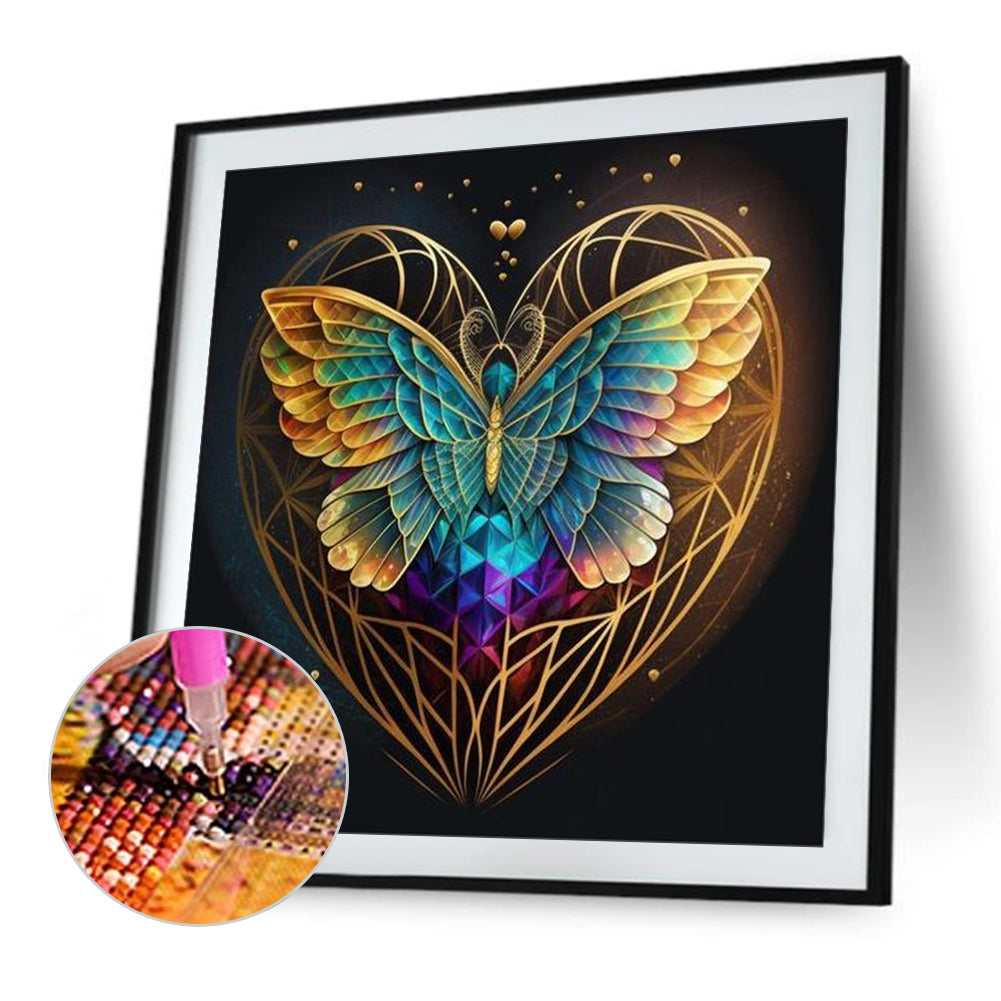 Blue Butterfly Heart - Full AB Round Drill Diamond Painting 40*40CM