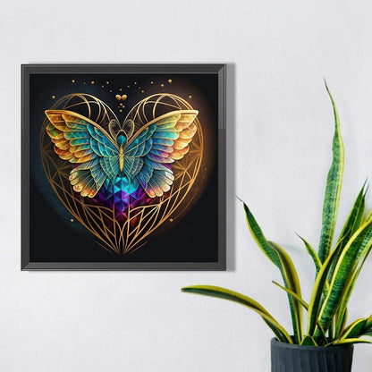 Blue Butterfly Heart - Full AB Round Drill Diamond Painting 40*40CM