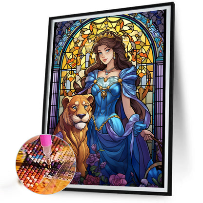 Lion And Beauty - Full AB Round Drill Diamond Painting 40*50CM