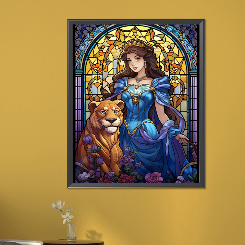 Lion And Beauty - Full AB Round Drill Diamond Painting 40*50CM