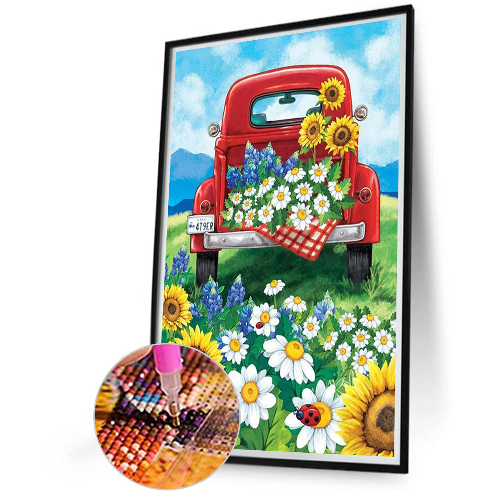 Truck Flowers - Full AB Round Drill Diamond Painting 40*60CM