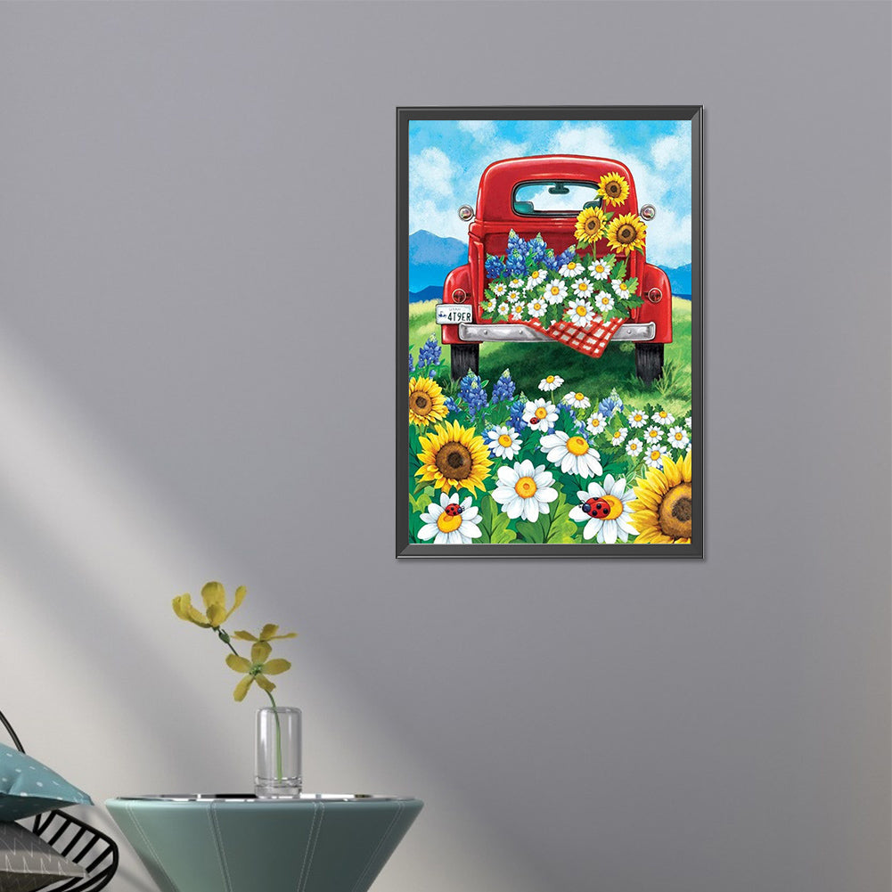 Truck Flowers - Full AB Round Drill Diamond Painting 40*60CM