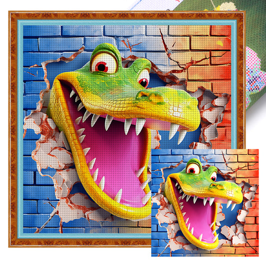 Crocodile Breaking Out Of The Wall - 11CT Stamped Cross Stitch 40*40CM