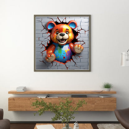 Brown Bear Breaking Out Of The Wall - 11CT Stamped Cross Stitch 40*40CM