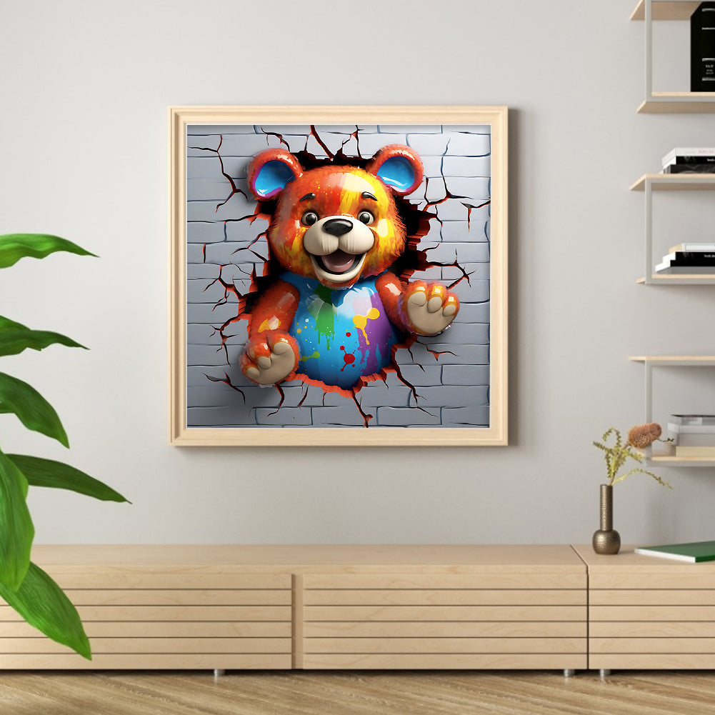 Brown Bear Breaking Out Of The Wall - 11CT Stamped Cross Stitch 40*40CM