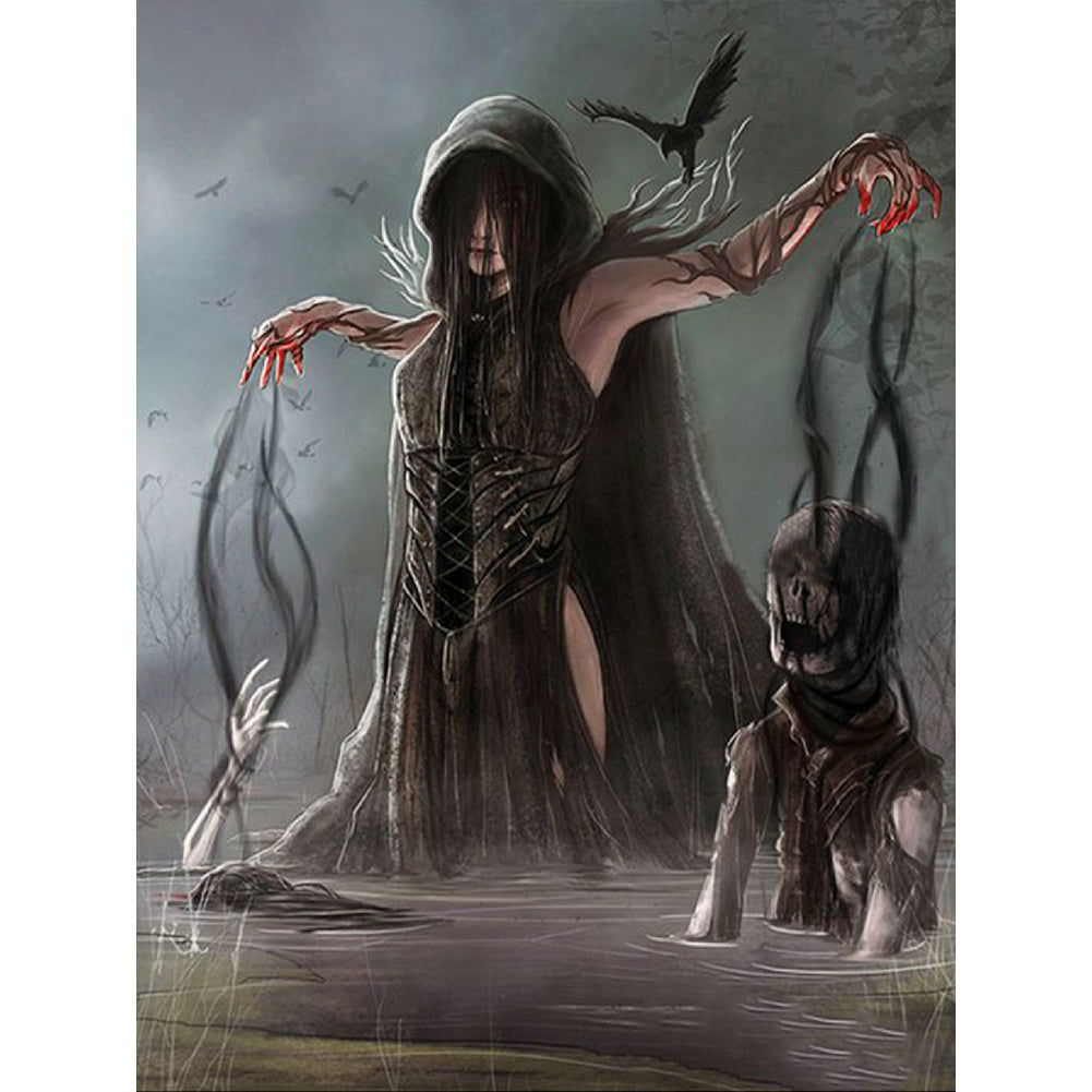 Horror Woman - Full Round Drill Diamond Painting 30*40CM