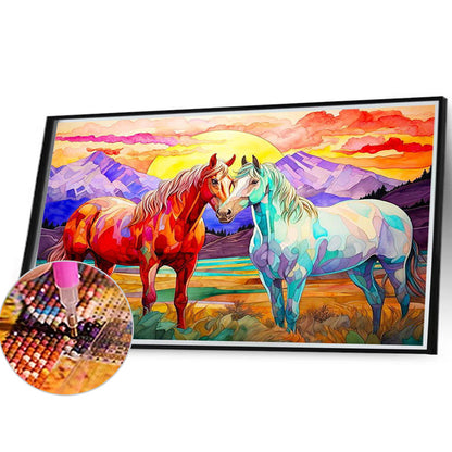 Two Horses In The Prairie - Full Round Drill Diamond Painting 40*30CM