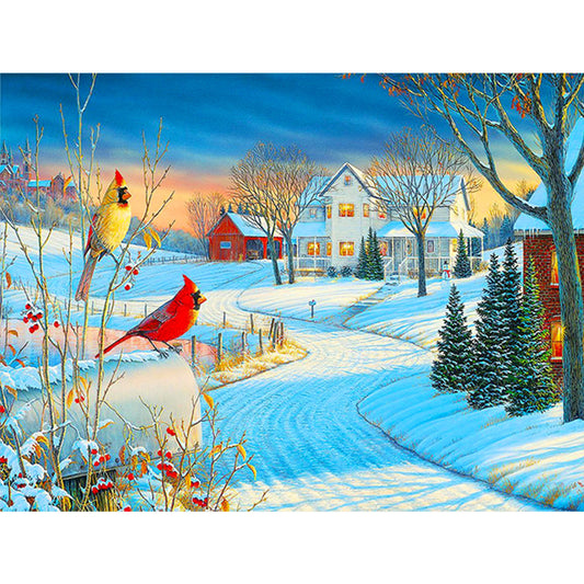 Two Little Birds In The Snow - Full Round Drill Diamond Painting 40*30CM