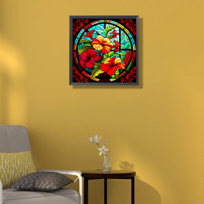Glass Hibiscus Window - Full Round Drill Diamond Painting 50*50CM