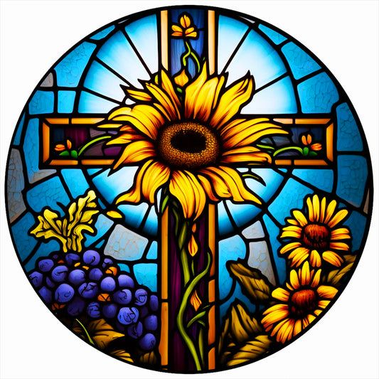 Cross With Sunflowers - Full Round Drill Diamond Painting 50*50CM