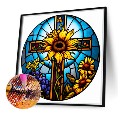 Cross With Sunflowers - Full Round Drill Diamond Painting 50*50CM