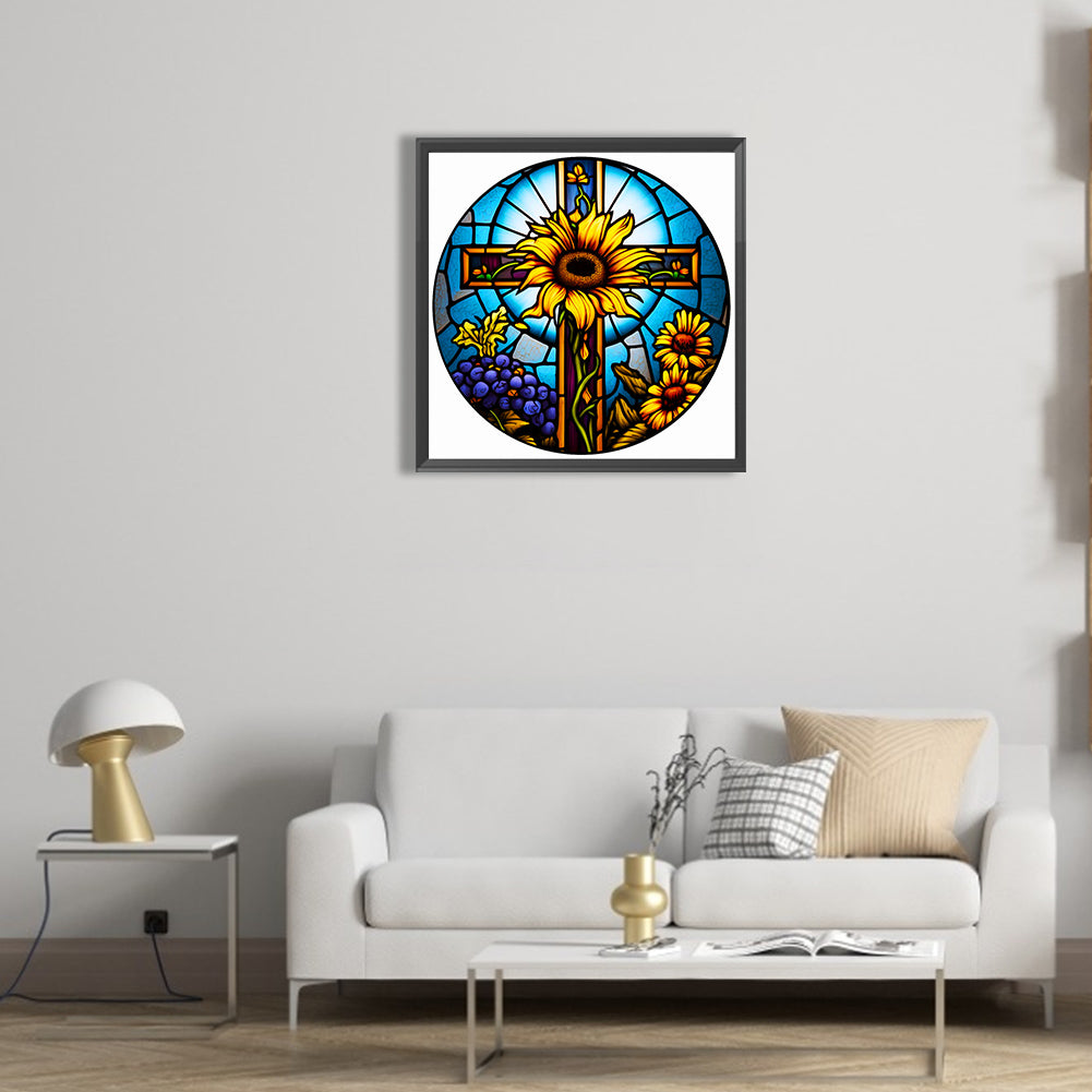 Cross With Sunflowers - Full Round Drill Diamond Painting 50*50CM