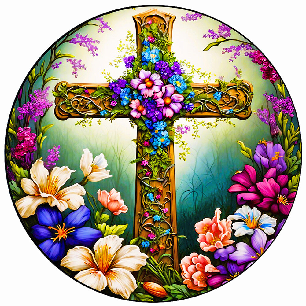 Cross And Wreath - Full Round Drill Diamond Painting 50*50CM