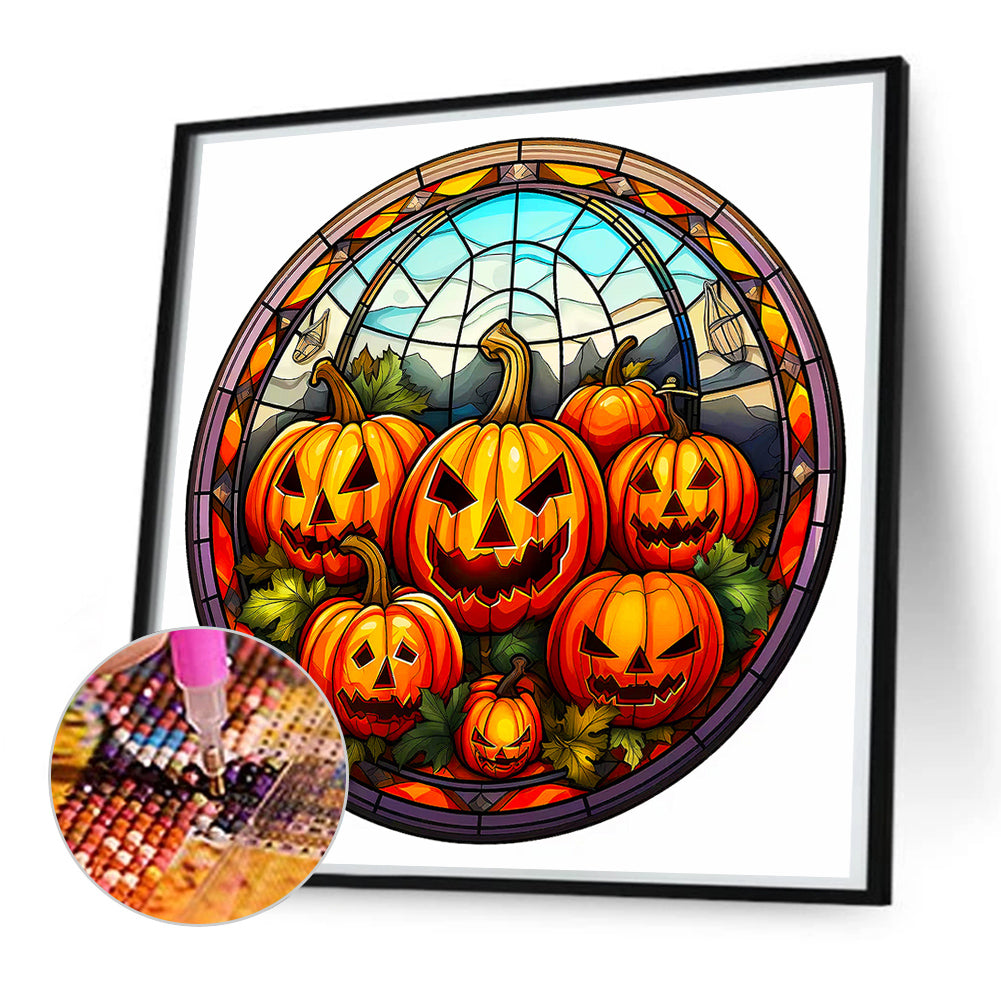 Glass Halloween Pumpkin - Full Round Drill Diamond Painting 50*50CM