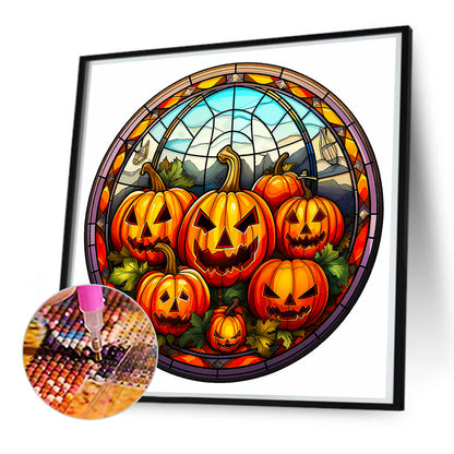 Glass Halloween Pumpkin - Full Round Drill Diamond Painting 50*50CM