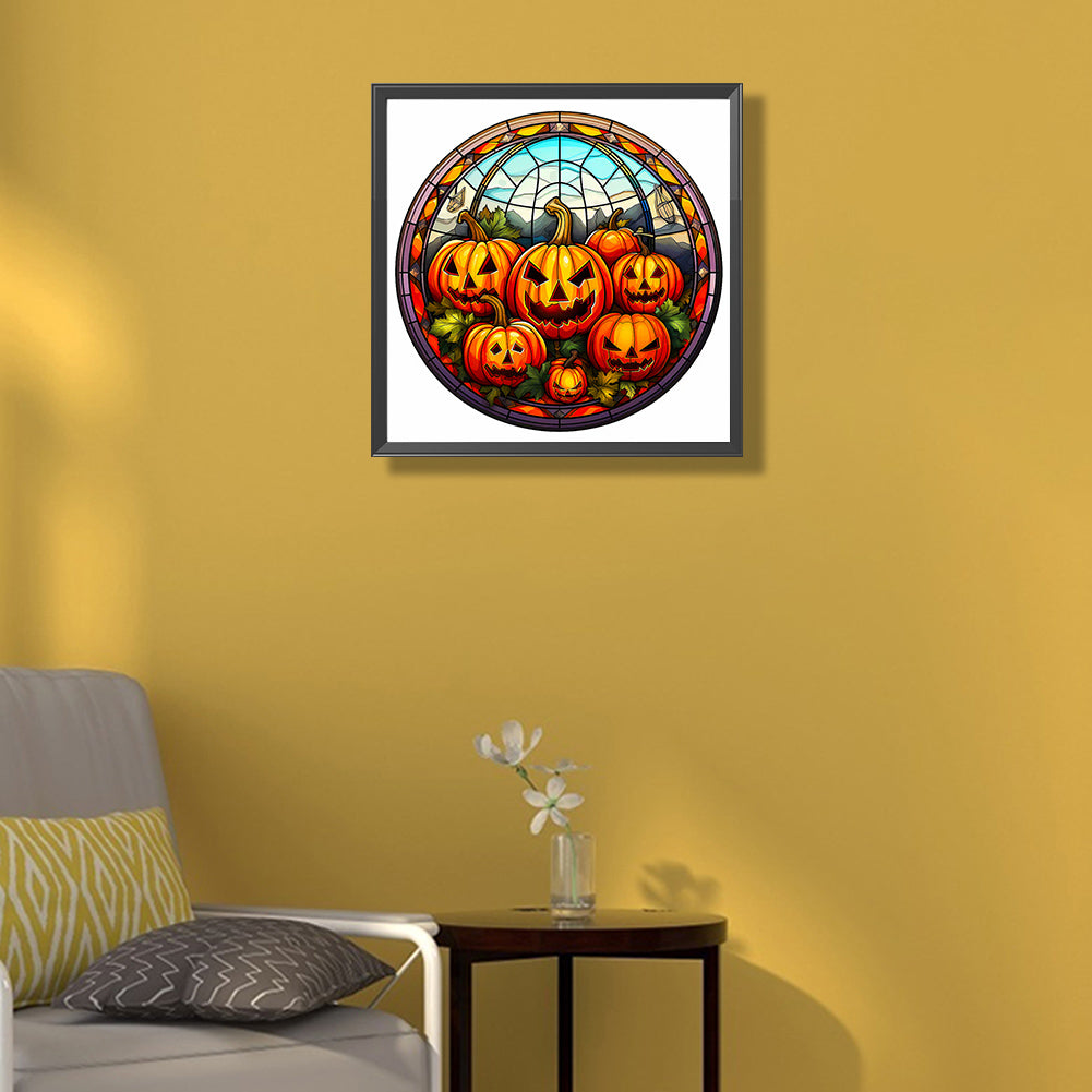 Glass Halloween Pumpkin - Full Round Drill Diamond Painting 50*50CM