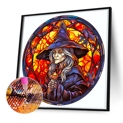 Glass Halloween Witch - Full Round Drill Diamond Painting 50*50CM
