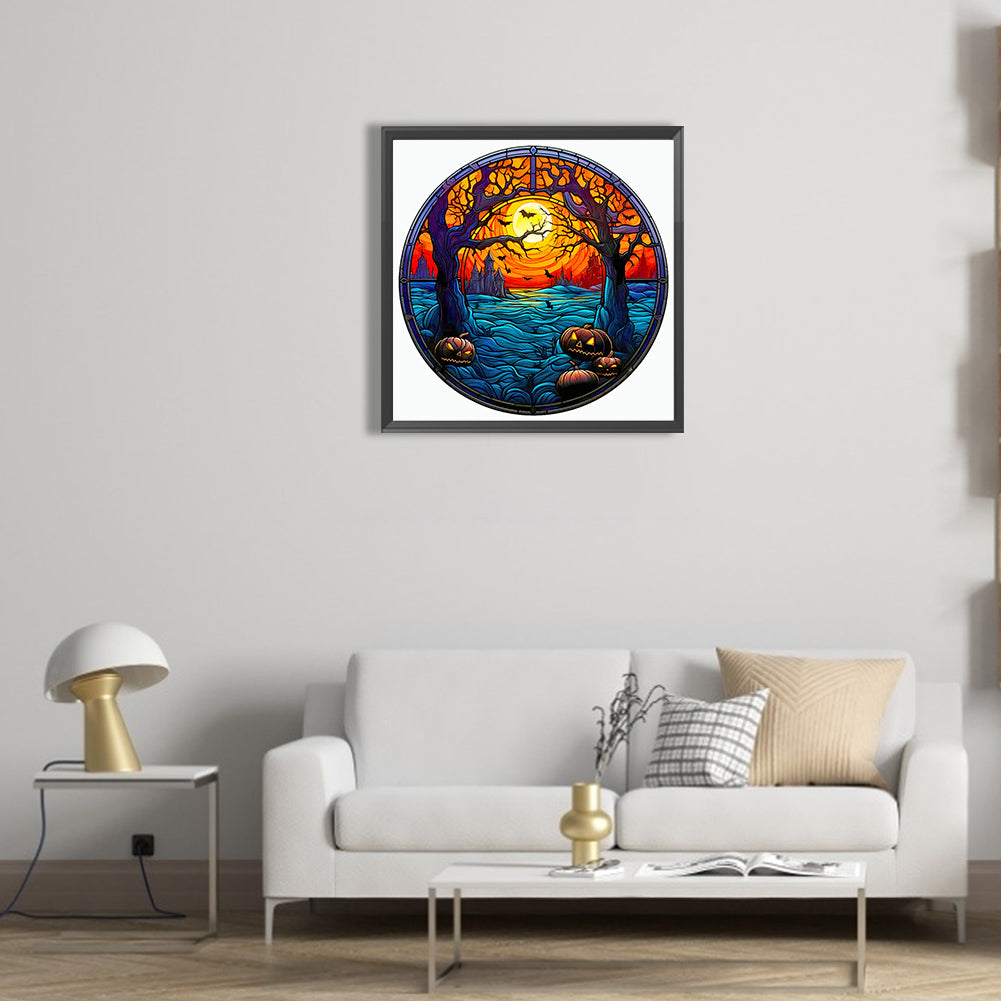 Glass Halloween Forest - Full Round Drill Diamond Painting 50*50CM