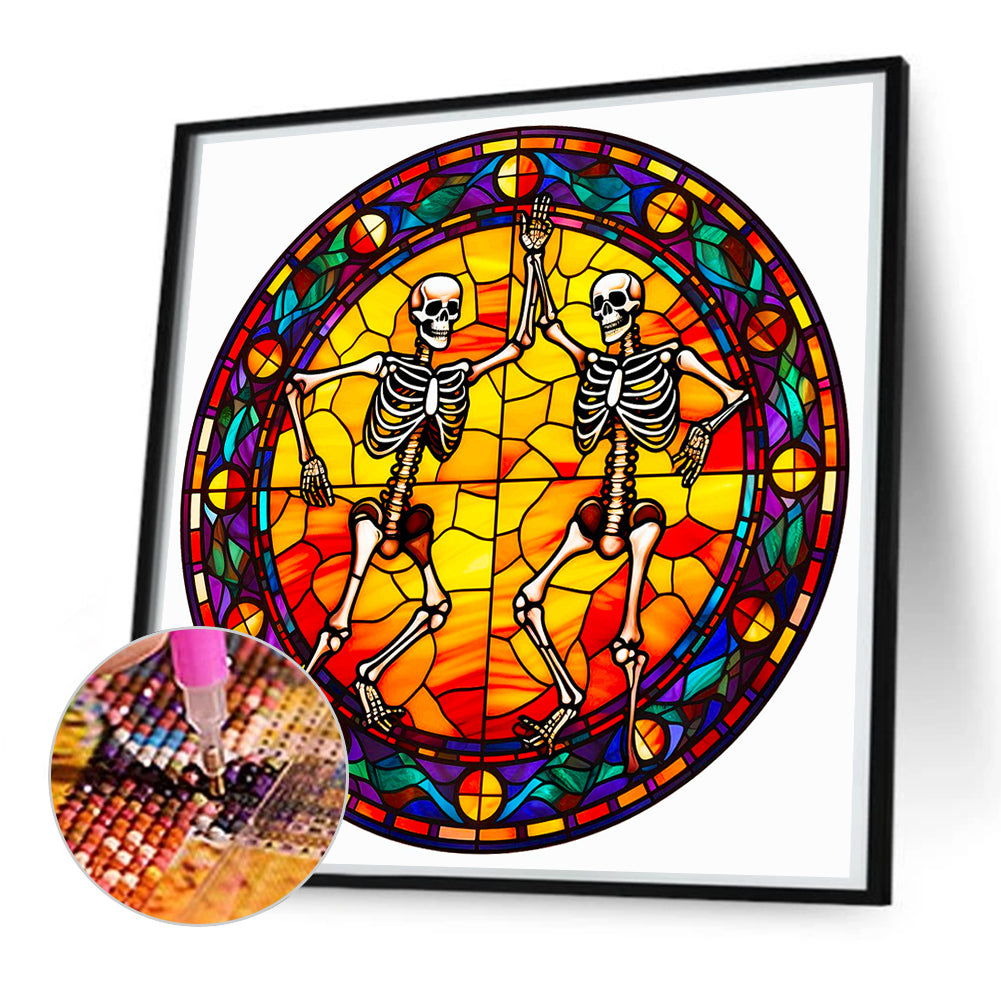 Glass Halloween Skull - Full Round Drill Diamond Painting 50*50CM