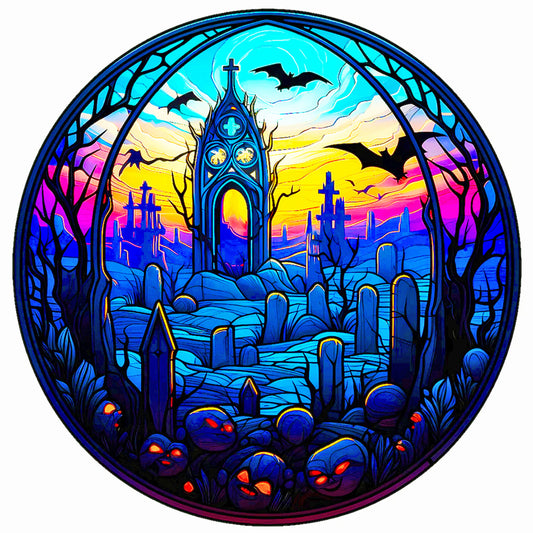 Glass Halloween Graveyard - Full Round Drill Diamond Painting 50*50CM