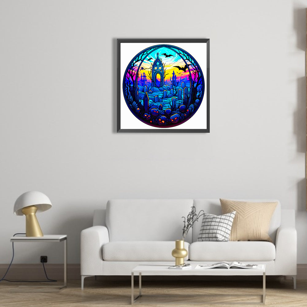 Glass Halloween Graveyard - Full Round Drill Diamond Painting 50*50CM