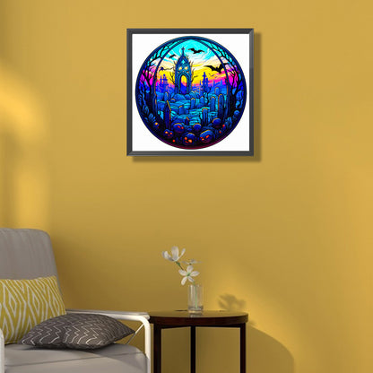 Glass Halloween Graveyard - Full Round Drill Diamond Painting 50*50CM